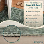 Istana 8x10 Area Rug - Dark Green 8x10 Rugs for Living Room - Foldable Rugs for Bedroom - Stain Resistant Washable Rug - Eco-Friendly Area Rugs - Easy to Clean Living Room Rug