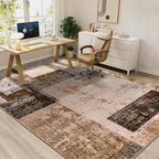 LOCHAS Rug for Living Room, Washable Soft Area Rugs for Bedroom 8x10, Abstract Carpet for Office Kids Dining Room Nursery Floor, Brown Pink Geometric Vintage Home Decor, Non Slip, Pet Child Friendly