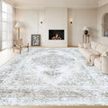 Area Rug 10x14 Living Room Rugs, Machine Washable Vintage Distressed Medallion Rug Non-Slip Soft Low Pile Large Indoor Rugs for Bedroom Kitchen Dining Room Office(Taupe,10'x14')
