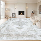 Area Rug 10x14 Living Room Rugs, Machine Washable Vintage Distressed Medallion Rug Non-Slip Soft Low Pile Large Indoor Rugs for Bedroom Kitchen Dining Room Office(Taupe,10'x14')