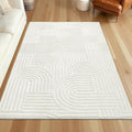 SHACOS Soft Cozy Fluffy Arch Pattern High-Low Pile Area Rugs 6'x9' Large Non Slip Washable Modern Geometric Rug Scandinavian Minimalist Carpet for Living Room Bedroom Dining Room, Cream White