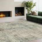 Neutral Dark Rugs for Living Room - 6x9 Washable Rug for Dining Room Table, Bedroom Under Bed, Ultra-Thin Soft Textured Moss Green Indoor Decor
