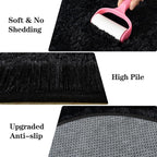 Soft Fluffy Area Rug for Bedroom, Black Fuzzy Shaggy Oval Throw Rugs for Bedside, Non-Slip Cozy Plush Shag Carpet for Kids Room Nursery Dorm Living Room, 2.6 x 5.3 Feet