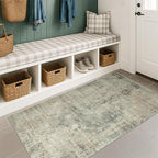 Moss Green Farmhouse 3x5 Large Entryway Rugs Indoor - Non Slip Washable Area Rug for Kitchen, Laundry Room, Low Pile Soft Carpet for Bedroom, Stain Resistant Vintage Indoor Decor