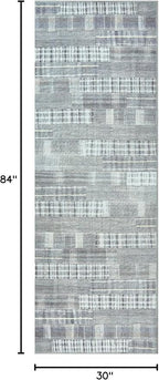 Bloom Rugs Washable Non-Slip 7 ft Runner - Gray Striped Runner for Entryway, Hallway, Bathroom, and Kitchen - Exact Size: 2.5' x 7'
