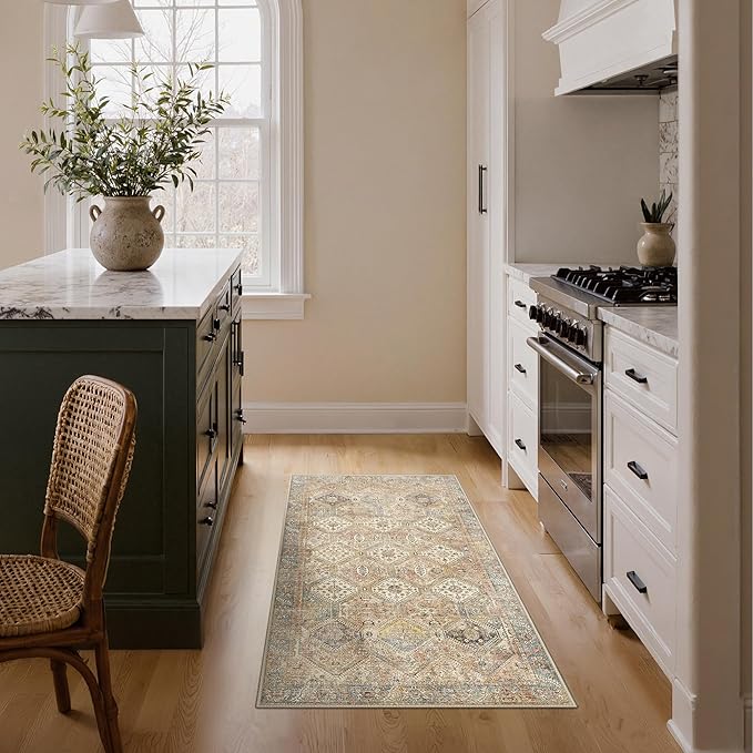 Bavni 3x5 Area Rugs for Living Room, Machine Washable Rug Non Slip, Vintage Chenille Distressed Print Carpet, Large Low Pile Ultra-Thin Lightweight Rugs for Bedroom, Dining Room, Office, Wood Brown
