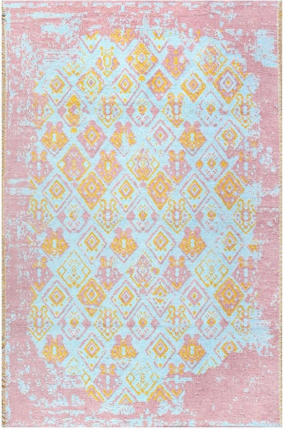 Alfa Rich 7x10 Pink Orange Teal Reversible Washable Area Rugs for Living Room Bedroom Kitchen Rug