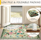 Floral 8ft Area Rug Machine Washable Soft Print Boho Carpet Non Slip Doormat Low Pile Flower Area Rugs for Living Room Bedroom Nursery Kitchen Dining Room Indoor-Light Green