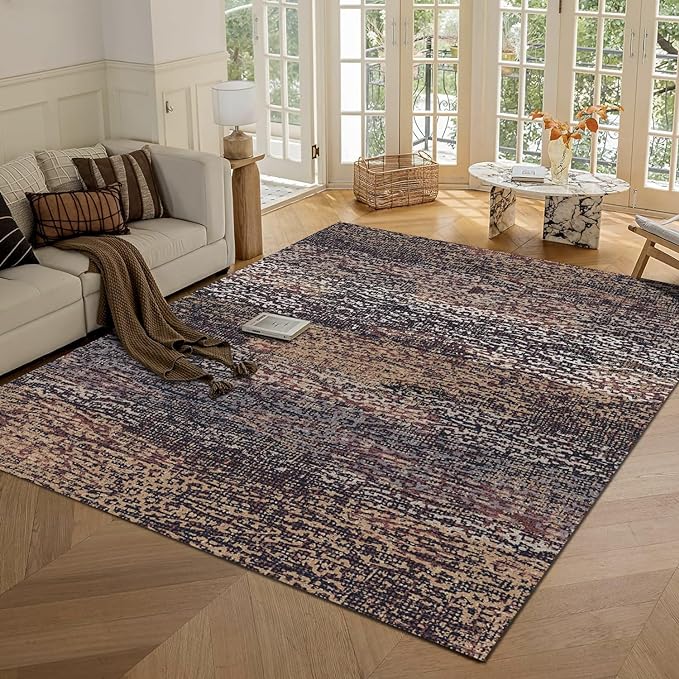 RUGSURE Washable Area Rug - 1/6 Thick - Stain & Water Resistant Non-Slip - Resistant Rug for Living Room, Bedroom, Nursery, Pet & Child Friendly, Vintage Charm Area Rugs (Rust, 9' x 12')