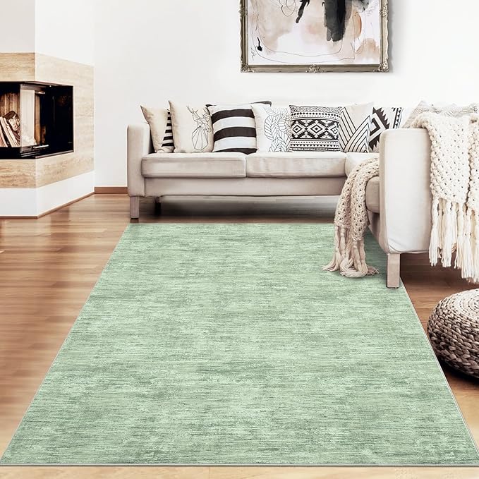 RUGSREAL 6x9 Large Bedroom Rug Christmas Soft Modern Area Rug for Living Room Non-Slip Stain Resistant Abstract Throw Floor Carpet Contemporary Solid Accent Carpet for Dining Room Office, Green