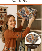 Area Rug 8x10 Rug Machine Washable Non-Slip Low Pile Print Pattern Western Rug Fall for Living Room Bedroom Entryway Tribal Series -Orange/Brown