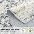 Washable Runner Rug for Hallway: 3x12 Neutral Modern Abstract Low Pile Area Rug with Non-Slip Backing - Carpet for Bedroom Kitchen Laundry Entryway Bathroom Indoor -Beige Blue