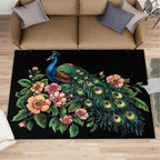 Peacock Peony Rugs for Bedroom - 2x3 Rug, Classic Peacock Peony Area Rugs for Living Room, Teal Turquoise Carpet, Floral Plant Washable Area Mat, Aesthetics Carpet - Peafowl Home Decor & Gifts