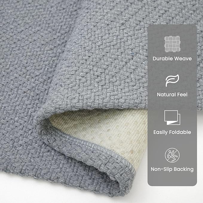 Small Area Rugs 2x3 Ft Washable Rugs for Entryway Non Slip Kitchen Mat Cotton Woven Door Mat Indoor Entrance Front Door Rugs for Foyer Bathroom Kitchen, Grey