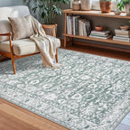 Vintage Floral 3x5 Rug, Sage Green White Entryway Rug Small Area Rug Washable Non-Slip Throw Rug, Thin Printed Faux Wool Low-Pile Kitchen Rugs Super Soft Capet for Entrance Bedroom Office