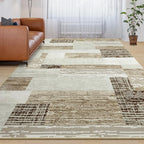 Large Area Rugs,Modern Geometric Patchwork Floor Decor for Bedroom Aesthetic Carpet, Rockwood Collection, Indoor Rugs for Living Room, Dining Room, Nursery, Office, Machine Washable Rug,4x6 Ft Beige