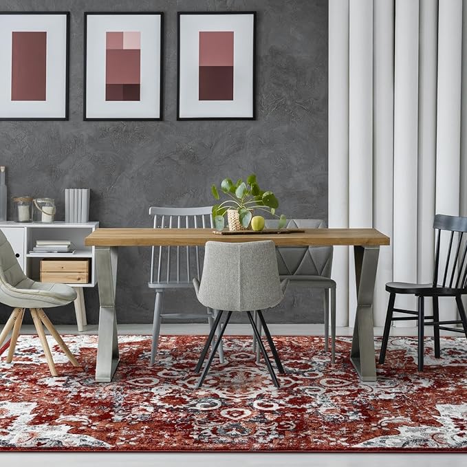 LUXE WEAVERS Moroccan Red 4x5 Medallion Area Rug for Living Rooms