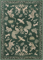 Moynesa Green 5x7 Living Room Rugs, Luxurious Vintage Boho Animal Washable Area Rug for Bedroom Dining Room Office Study, Low Pile Soft Non-Slip Easy Clean Retro Carpets for Indoor