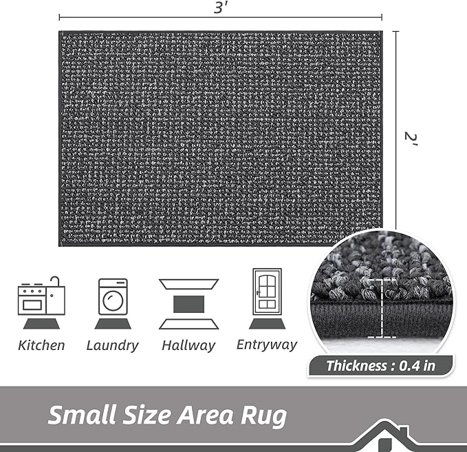 BEQHAUSE 2x3 Entryway Rug Indoor Door Mat Non-Slip Washable, Hallway Rugs Absorbent & Stain Resistant Hall Carpet Runner Rugs for Entryway, Front Door Floor Mats Laundry Room Rugs for Entry, Charcoal