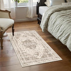 2x3 Vintage Washable Area Rugs for Entryway Soft Non-Slip Bath Mat Boho Medallion Distressed Retro Accent Carpet Floral Low Pile Indoor Throw Rug for Kitchen Laundry Living Room Bedroom, Taupe