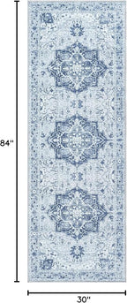 Bloom Rugs Washable Non-Slip 7 ft Runner - Gray/Blue Traditional Medallion Runner for Entryway, Hallway, Bathroom, and Kitchen - Exact Size: 2.5' x 7'
