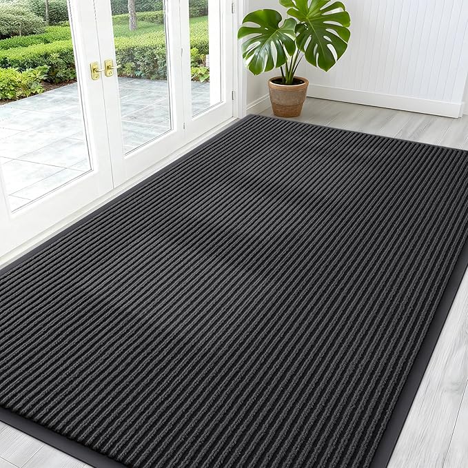 OLANLY Front Door Mat Indoor Outdoor Entrance, Waterproof Heavy Duty Doormat, Fade Resistant, Low Profile, Easy Clean Patio Porch Welcome Floor Mats for Entry, 59x30, Charcoal Grey