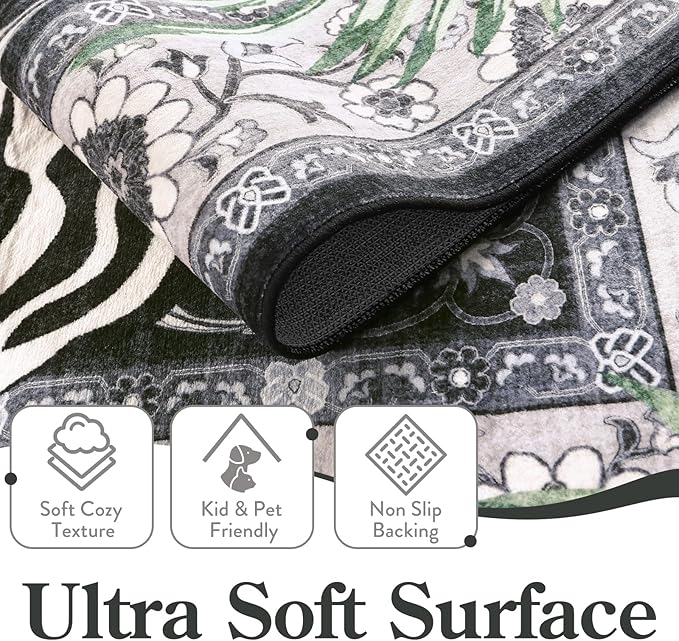 Moynesa Tiger 8x10 Area Rug, Washable Boho Rugs for Living Room, Vintage Large Soft Dining Room Rug, Non Slip Ultra Thin Stain Resistant Floor Carpet for Home Office Bedroom, Black