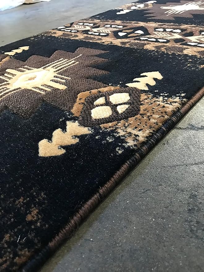 YHSF South West Native American Area Rug C318 - Easy Clean, Thick, Soft, Durable Native Tribal American Indian Inspired Rug for Bedroom/Living Room and more -Black, 2 Feet 4 Inches x 10 Feet 11 Inches