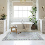 Fame Living Washable Area Rug. Modern Farmhouse. Vintage. Turkish. Bohemian. Distressed. Oriental. Traditional. Rugs for Living Room. Dining. Bedroom. Office. Entryway. Foyer. (856GrnCrm, 2' x 3')