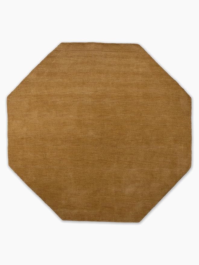 Hand Knotted Loom Wool ECO-Friendly Area Rugs - 8'x8', Octagon, Gold Color, Solid Plain Design, High Pile Thick Handmade Anti Skid Area Rugs for Living Room, Bed Room (L00111)
