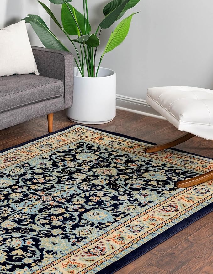 Unique Loom Sialk Hill Collection Area Rug - Washington (4' 1" x 6' 1" Rectangle Navy Blue/Cream)