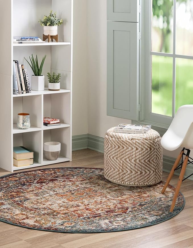 Unique Loom Isabella Collection Area Rug - Adjani (5' 1" Round, Multi/ Beige)