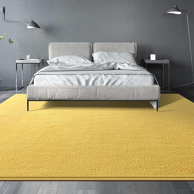 Large Area Rugs for Living Room Bedroom, 6x9 Feet Yellow Rug, Minimalist Modern Shag Rug, Soft Thick Comfy Memory Foam Indoor Carpet, Non-Slip Washable Rug for Boys Girls Dorm Nursery Room Home Decor