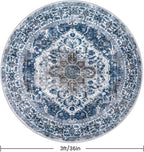 KOZYFLY Round Rug 3 Ft Rugs for Entryway Washable Circle Entrance Rug Non Slip Round Doormat Indoor Printed Faux Wool Round Front Door Mat Floor Carpet for Backdoor, Entryway, Bedroom, Blue