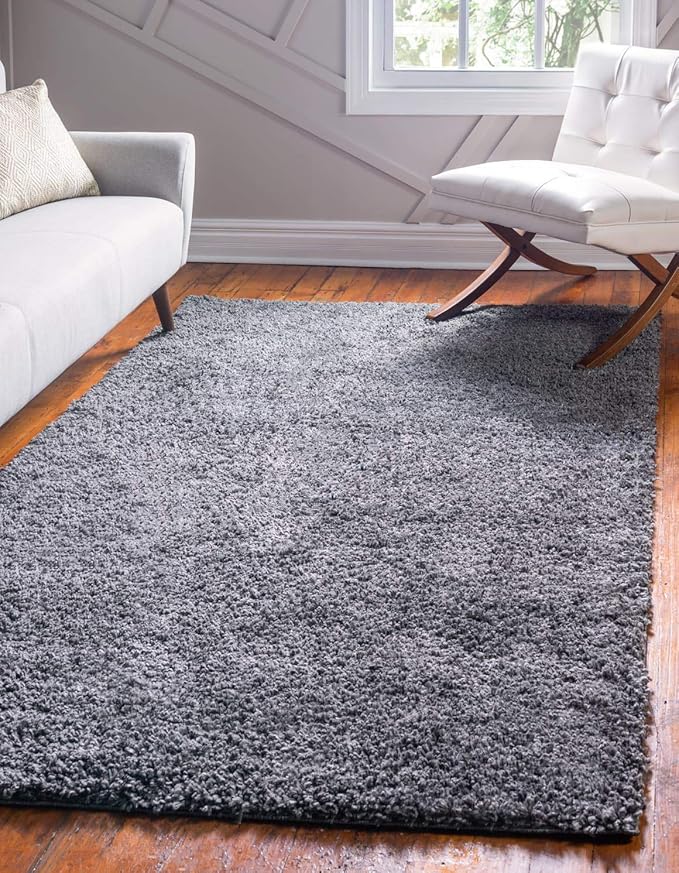 Unique Loom Davos Shag Collection Area Rug - Solid (4' 1" x 6' 1" Rectangle, Peppercorn)