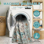 WILLSUN Washable Area Rugs, 3x5 Non-Slip Boho Large Area Rugs for Living Room, Bedroom, Machine Washable Vintage Rug, Indoor Floral Print Carpet for Home Decor, Kid & Pet Friendly Mat