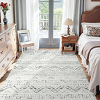 jinchan Boho 4x6 Neutral Area Rugs - Machine Washable Moroccan Soft Throw Rug Bohemian Diamond Design Non-Slip Carpet for Bedroom Entryway Living Room Kitchen Dining Room (4‘x6', Charcoal)