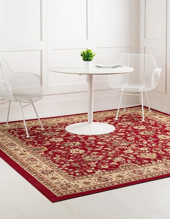 Unique Loom Sialk Hill Collection Area Rug - Washington (7' 10" Square Burgundy/Cream)