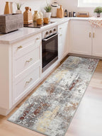 Washable Abstract Runner Rug, 2x6 Modern Area Rugs with Non-Slip Rubber Backed for Kitchen, Thin but Soft Contemporary Carpet Bedroom Entryway Hallway Decor, Rusty Brown