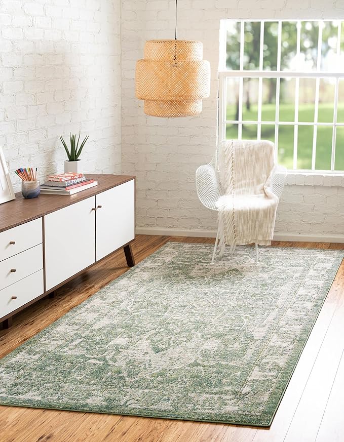 Unique Loom Isabella Collection Area Rug - Adjani (5' 1" x 8' Rectangle, Green/ Ivory)