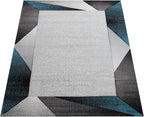 Paco Home Modern Area Rug Bordered with Geometric Pattern Turquoise Grey with Contour Cut, Size: 5'3" x 7'7"