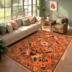 Moynesa Bedroom Rug 5x7, Washable Bohemian Scandinavian Orange Area Rugs for Living Room Dining Room Reading Coner, Modern Country Floral Bird Carpet, Fall Home Decor Non-Slip Protection