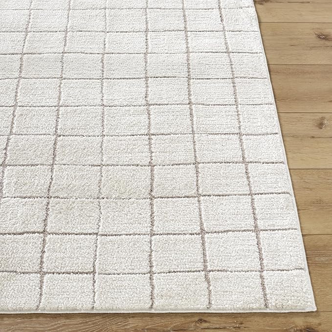 Livabliss x Our PNW Home Cascade Minimalist Grid Area Rug, 9'2" x 12', Grid Ivory/Taupe