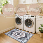 Fame Living Washable Area Rug. Modern Farmhouse. Vintage. Turkish. Bohemian. Distressed. Oriental. Traditional. Rugs for Living Room. Dining. Bedroom. Office. Entryway. Foyer. (856BlckGry, 9' x 12')