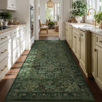 Moody Green 4x8 Area Rugs for Long Living Room, Washable Non Slip Wide Large Runner for Entryway Hallway 8ft, Distressed Medallion Carpet Rugs for Bedroom/Kitchen/Dining Room