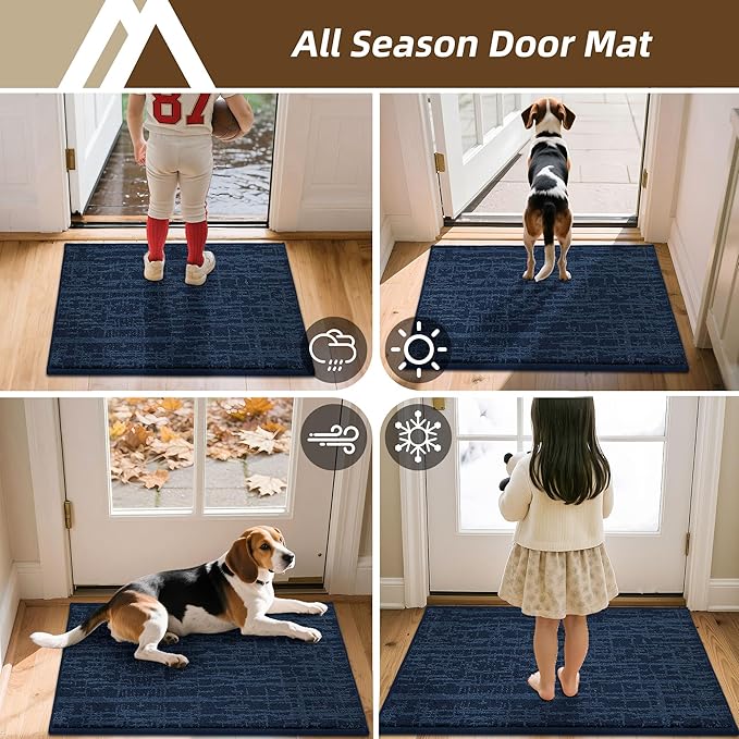 COSY HOMEER-Dirt-Trapper-Door-Mat 32"x48" Non-Slip Entryway Rugs Washable Welcome Mat Absorbent Entrance Mats Low Pile Dog Door Mats for Front Back Doomats and Wet Shoes,Navy Blue