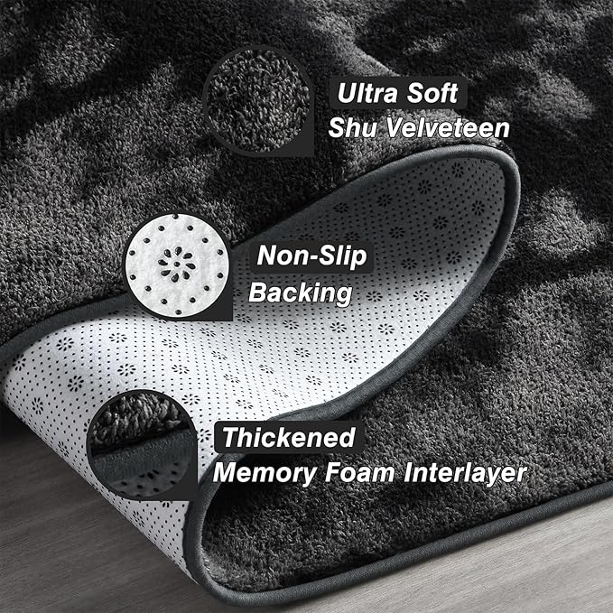 Area Rugs for Living Room Bedroom, 4 x 6 Ft Non-Slip Tie-Dyed Modern Area Rug, Soft Thickened Memory Foam Rug, Comfy Minimalist Indoor Carpet for Boys Girls Room Nursery Dorm Home Decor, Dark Grey