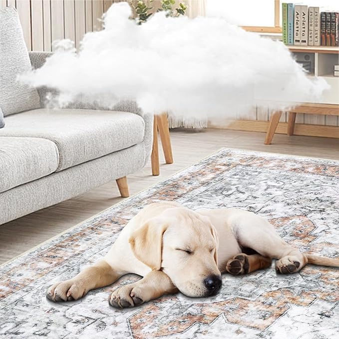 COMSLE Washable Door Mat, Front Door mat Indoor Faux Wool Absorbent Small Rugs for Entryway Distressed Throw Rug Non-Slip Accent Floor Carpet for Entrance Bedroom, 24X48 Inches Orange