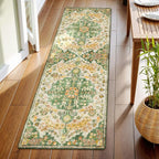 Lahome Bohemian 2x6 Washable Hallway Runner Rug, Kitchen Runner Rugs Non Skid Washable, Floral Medallion Soft Bathroom Carpet Runners for Laundry Room Bedroom Foyer Entryway, Yellow/Green/Multi