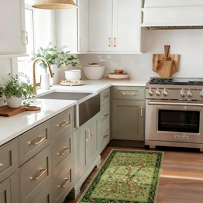 Door Mat Entryway Rug 2x3, Machine Washable Non-Slip Small Area Rug, Boho Floral Low Pile Throw Rugs for Entrance, Front Door, Entry, Kitchen, Kids Room（Green）